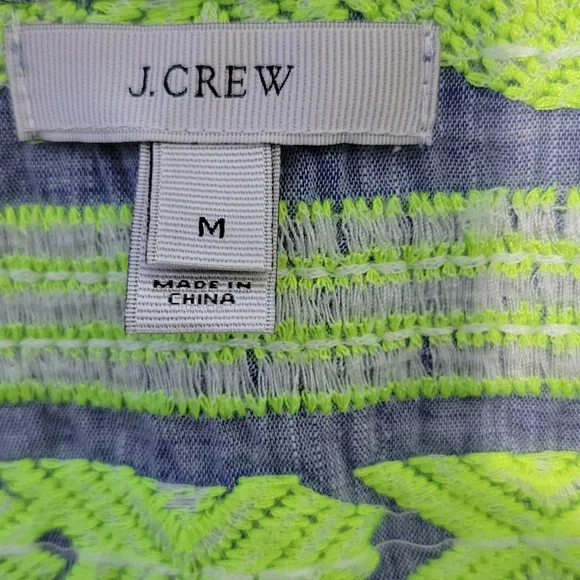 J CREW Dress Swim Cover Cover-Up Size Medium Cotton Linen Chambray Embroidered - Picture 2 of 3